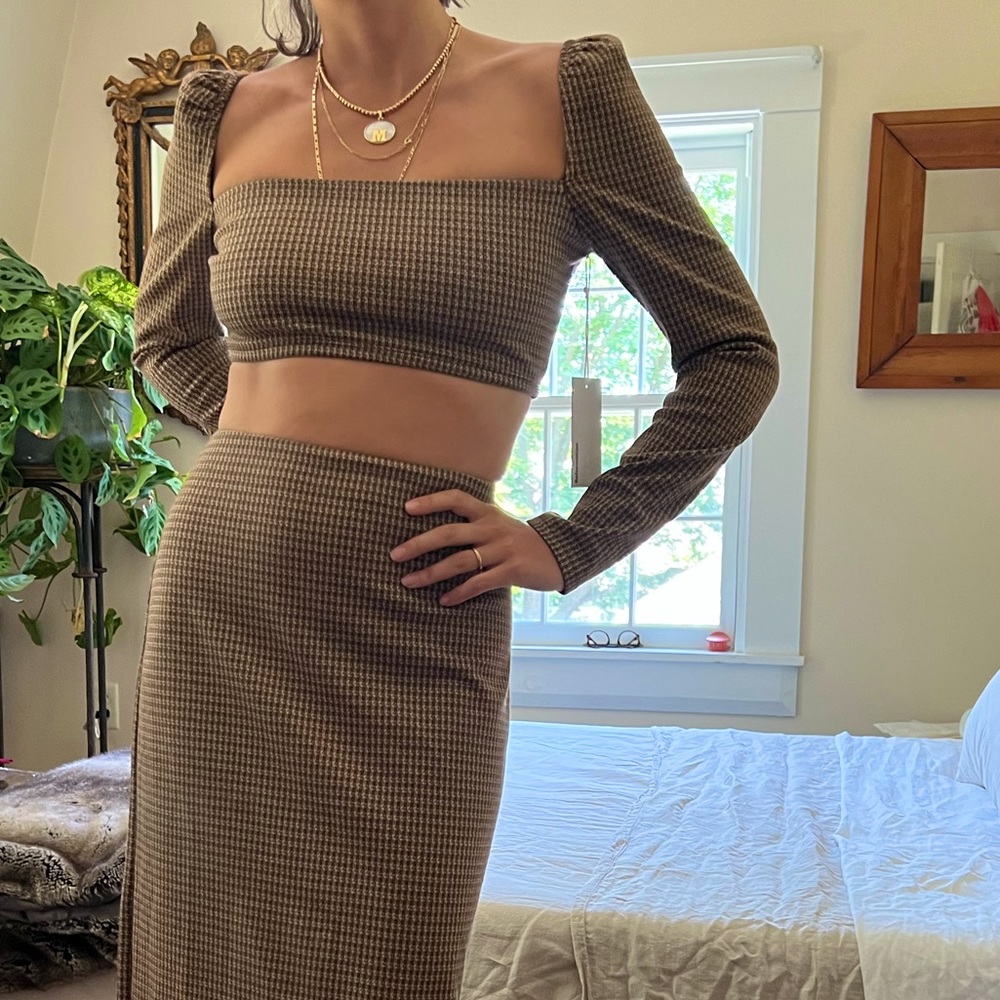 NWT. Reformation two piece set. Brown and beige gingham. Size small. Super cute!